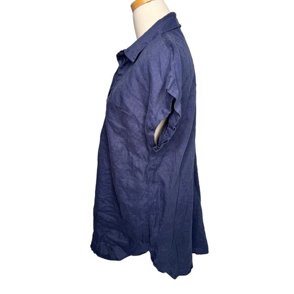 Ellen Tracy 100% linen pop over blouse tunic collared navy blue size large L - Picture 2 of 5
